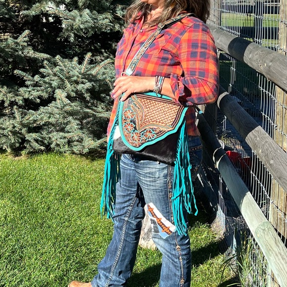 Myra Bag Handbags - 🤩NEW STYLE Conceal Floral Myra Bag Cowhide Tooled Leather Turquoise crossbody